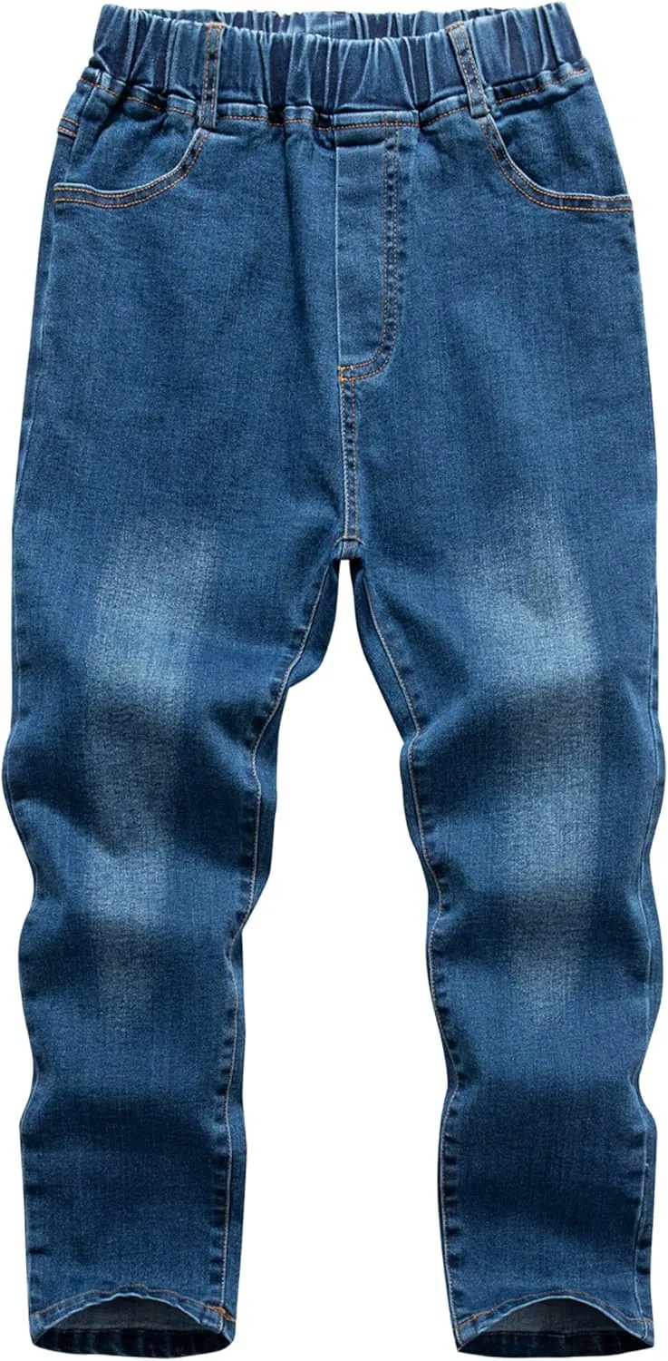 Boys' Blue Denim Jeans Elastic Waist Cotton Pants for Kids