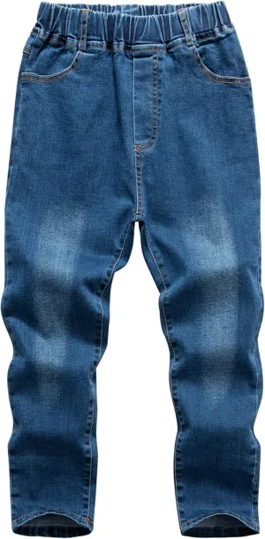 Boys' Blue Denim Jeans Elastic Waist Cotton Pants for Kids