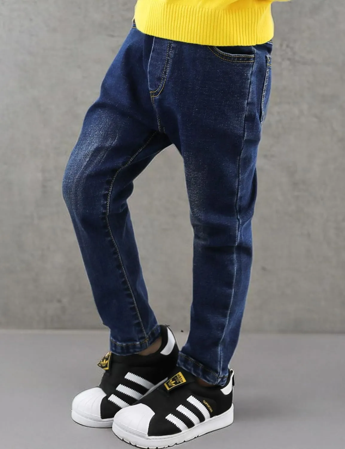Boys' Blue Denim Jeans Elastic Waist Cotton Pants for Kids