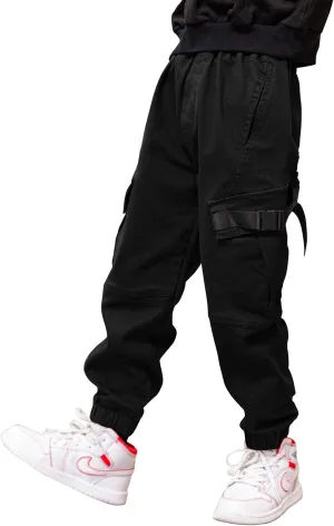 Boys Cargo Pants Cotton Casual Pants Elastic Waist Hiking School Uniform Sweatpants Joggers