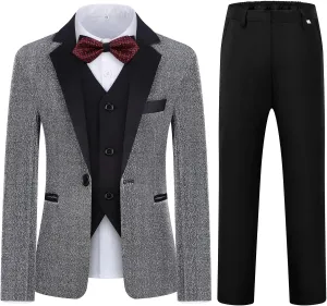 Boys Suit Slim Fit Tuxedo Suit for Kids 3 Piece Blazer Jackets Suit for Boy Ring Bearer Outfit