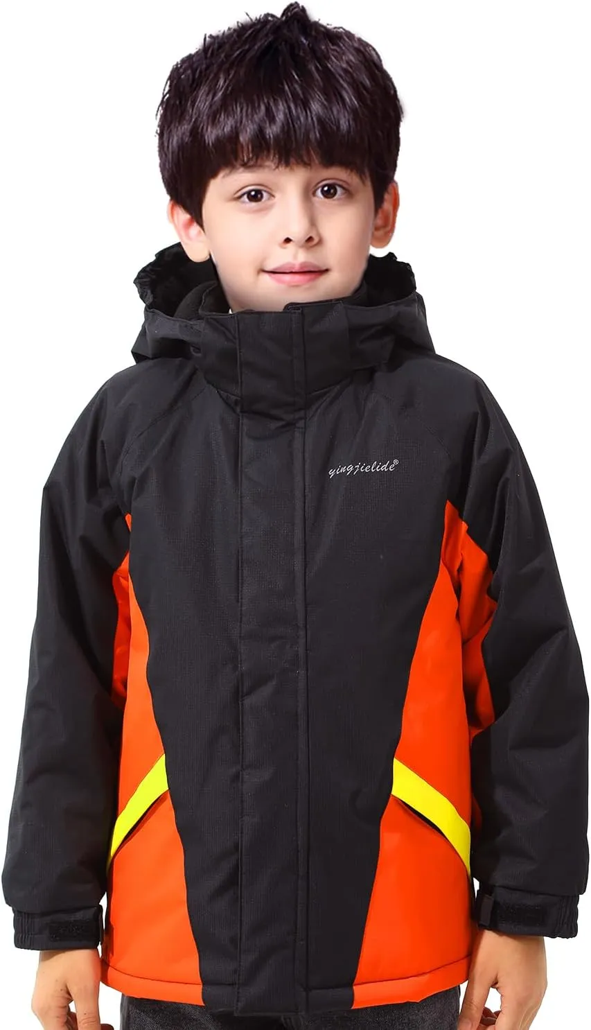 Boy's Waterproof Ski Jacket,Kids Warm Winter Snow Coat,Hooded Fleece Outwear,Windproof RainCoat