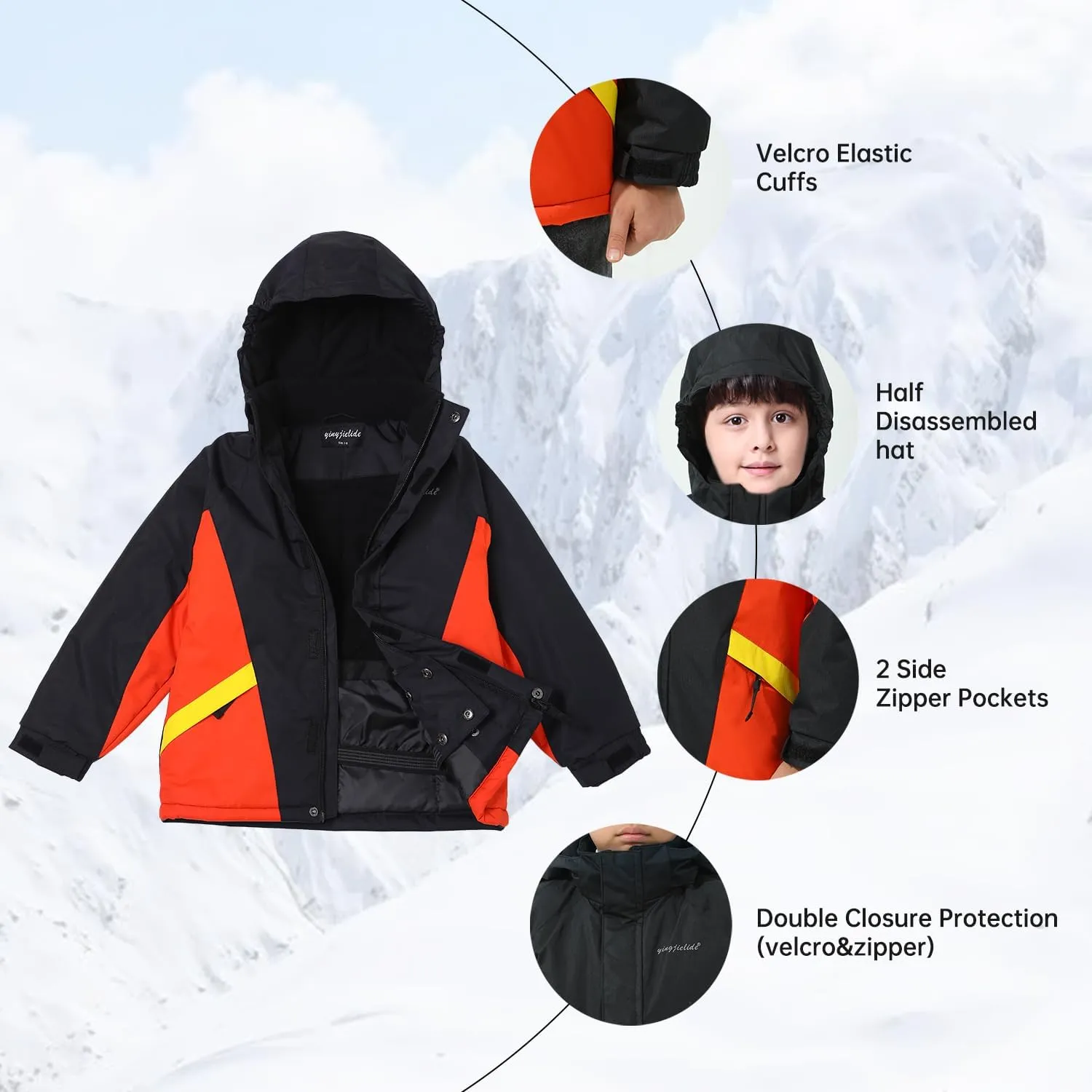 Boy's Waterproof Ski Jacket,Kids Warm Winter Snow Coat,Hooded Fleece Outwear,Windproof RainCoat