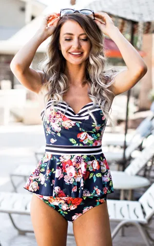 Breanne - Floral Peplum Swimsuit - $20