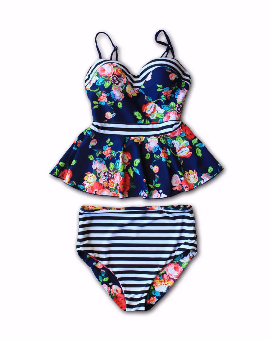 Breanne - Floral Peplum Swimsuit - $20