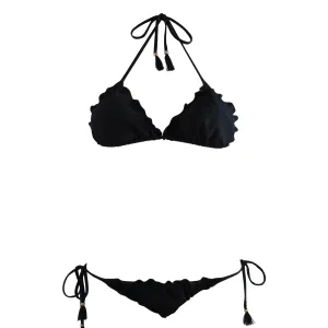Brigitte Ripple Triangle String Bikini - Black and Army Green