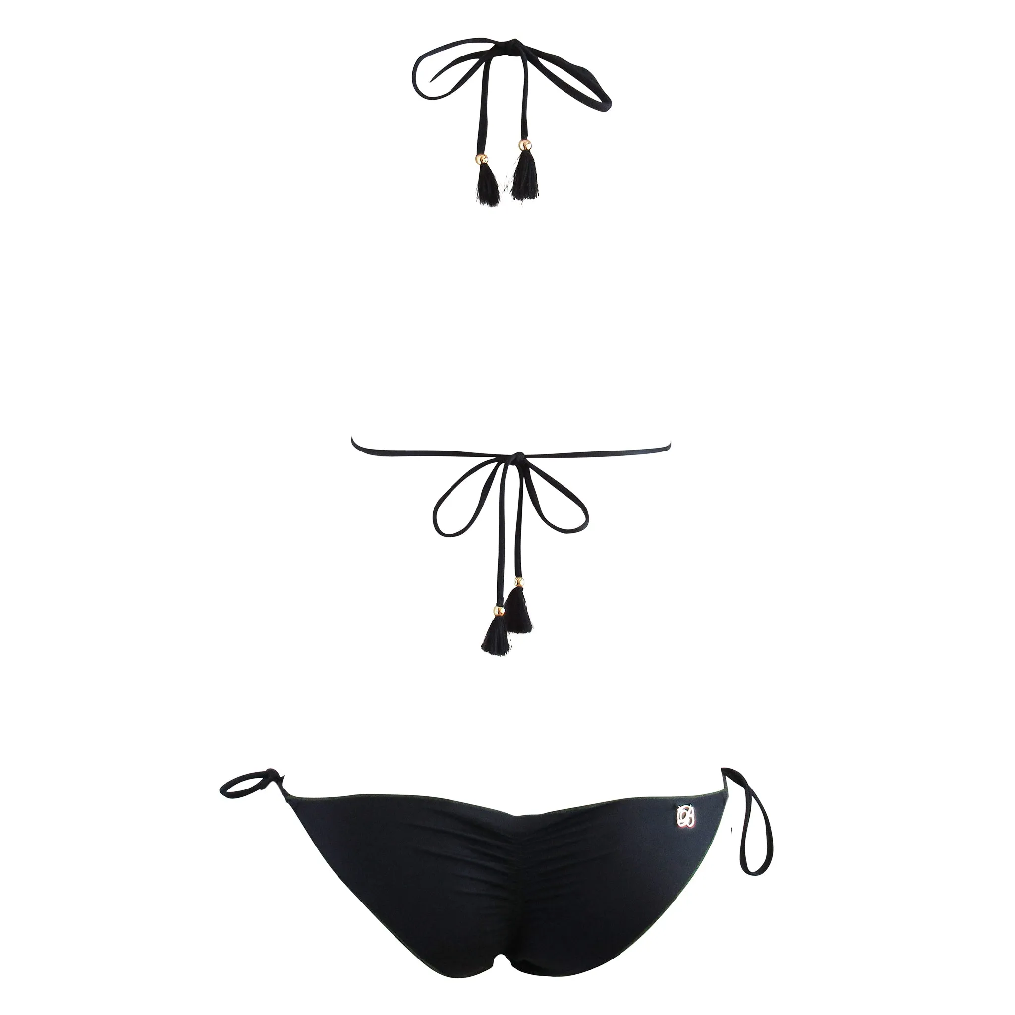 Brigitte Ripple Triangle String Bikini - Black and Army Green