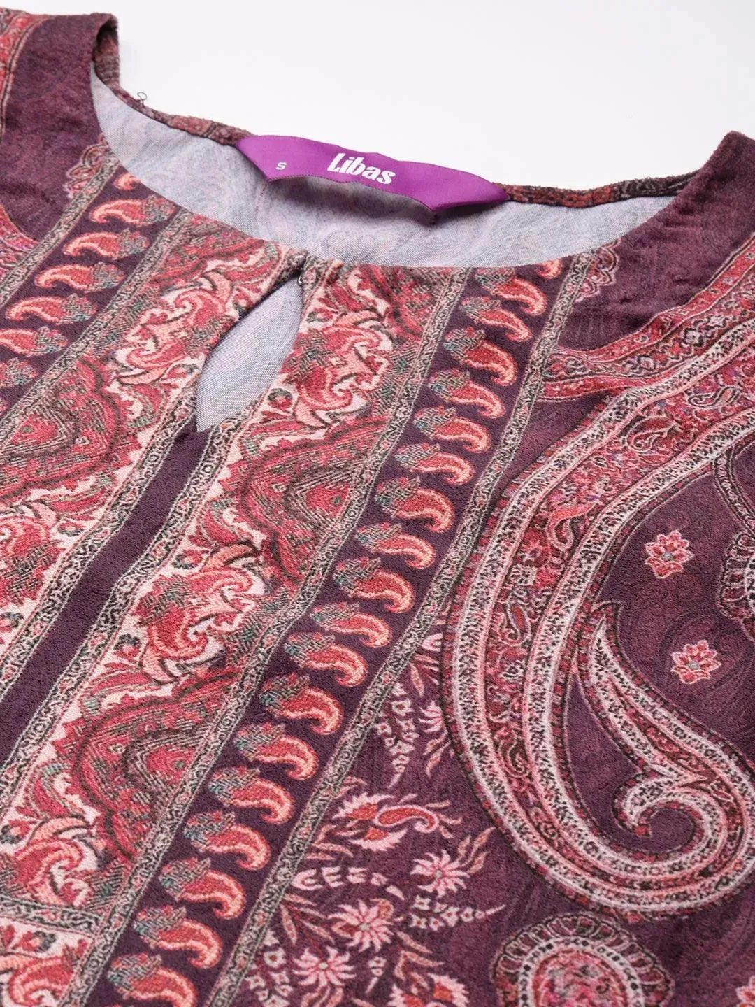 Burgundy Printed Velvet Straight Kurta