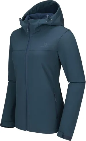 CAMEL CROWN Womens Fleece Lined Softshell Jacket Hooded Waterproof Windproof Lightweight Insulated Winbreaker Hiking Camping