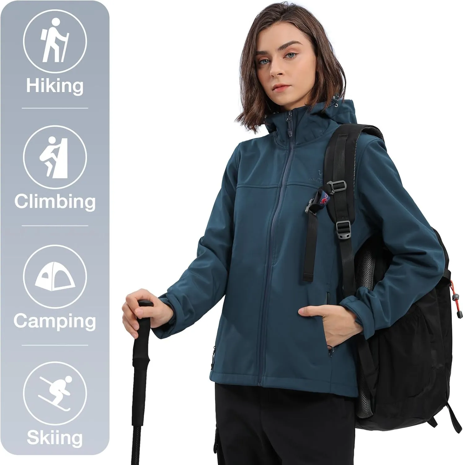 CAMEL CROWN Womens Fleece Lined Softshell Jacket Hooded Waterproof Windproof Lightweight Insulated Winbreaker Hiking Camping