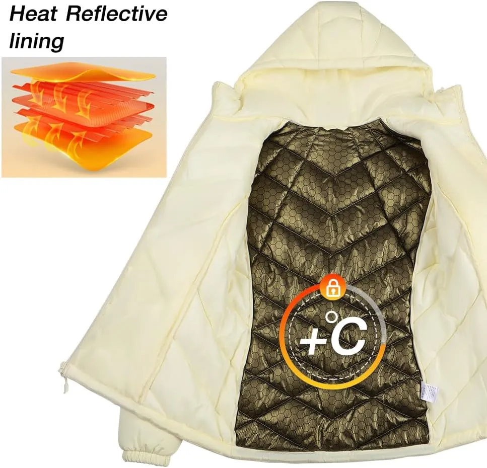 CAMEL CROWN Women's Hooded Puffer Jacket with Heat Reflective Lining Lightweight Winter Coat Warm Jacket