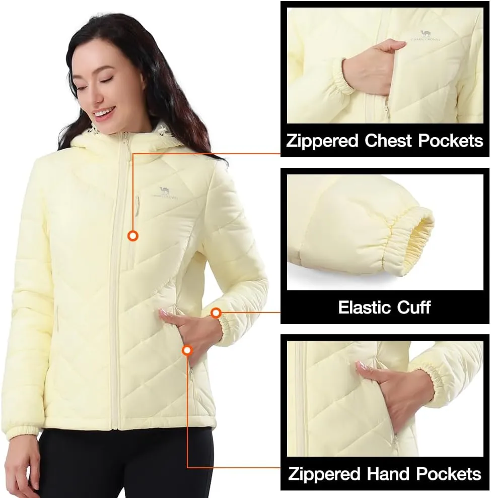 CAMEL CROWN Women's Hooded Puffer Jacket with Heat Reflective Lining Lightweight Winter Coat Warm Jacket