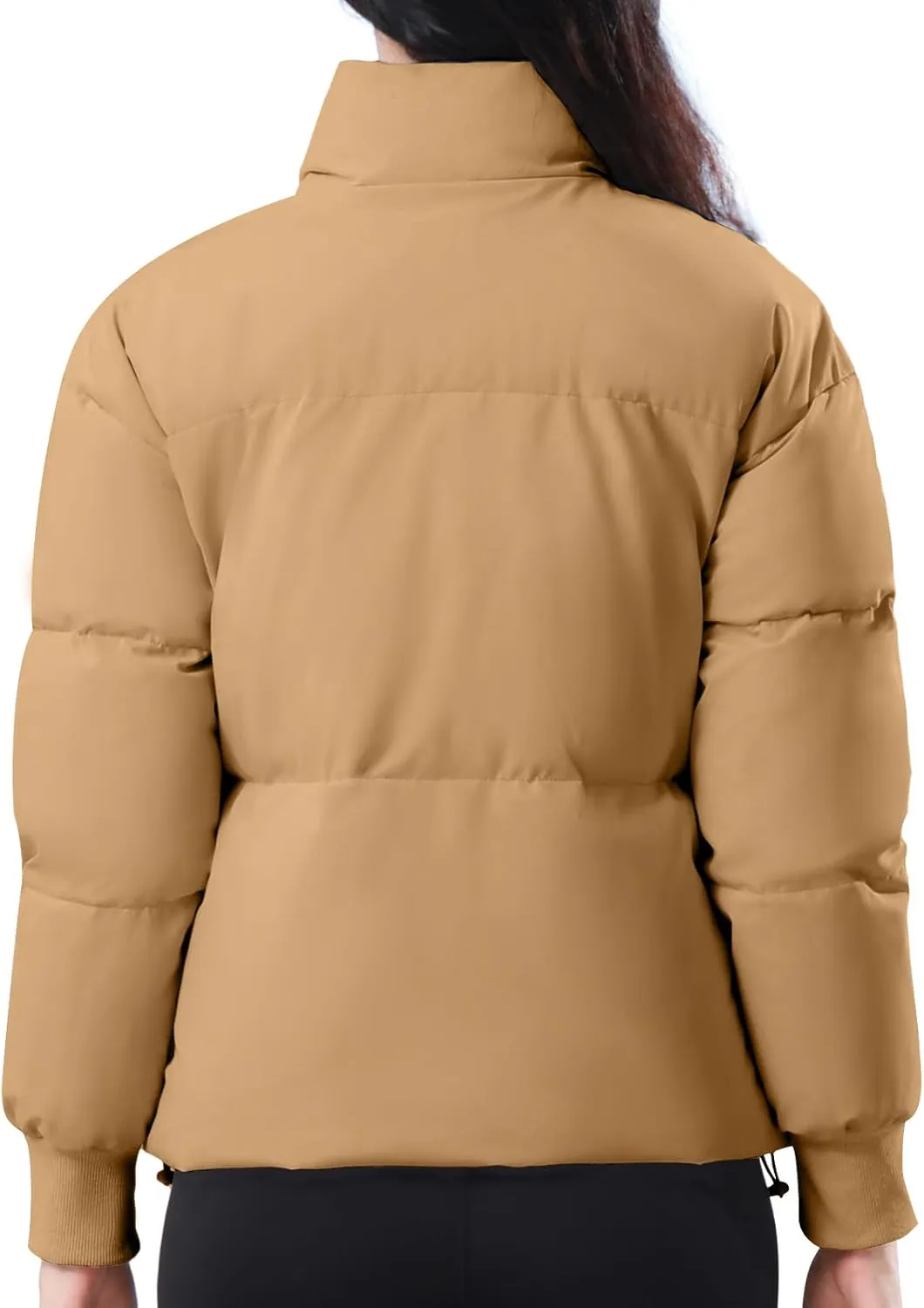 CAMELSPORTS Women's Winter Quilted Puffer Jacket Stand Collar Zip Coat Cropped Pockets Baggy Windproof Warm Parka