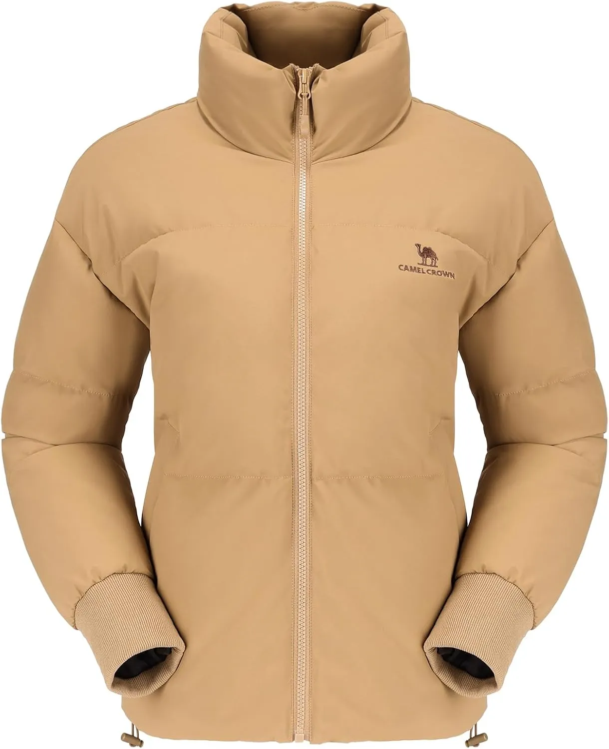 CAMELSPORTS Women's Winter Quilted Puffer Jacket Stand Collar Zip Coat Cropped Pockets Baggy Windproof Warm Parka