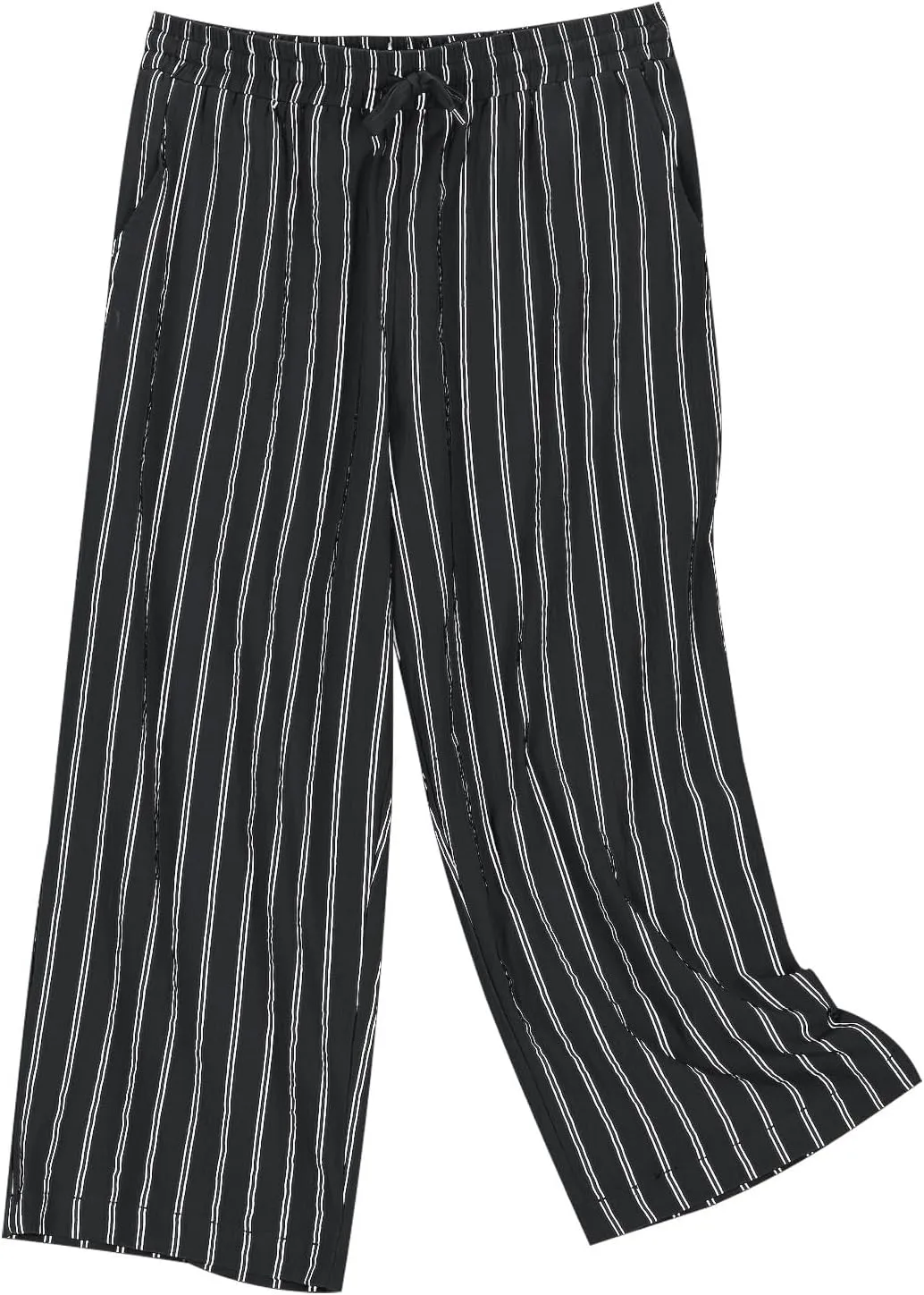 Capri Pants for Women Cotton Linen Casual Summer 2025 Wide Leg Loose Drawstring Elastic Waist Striped Cropped Trouser