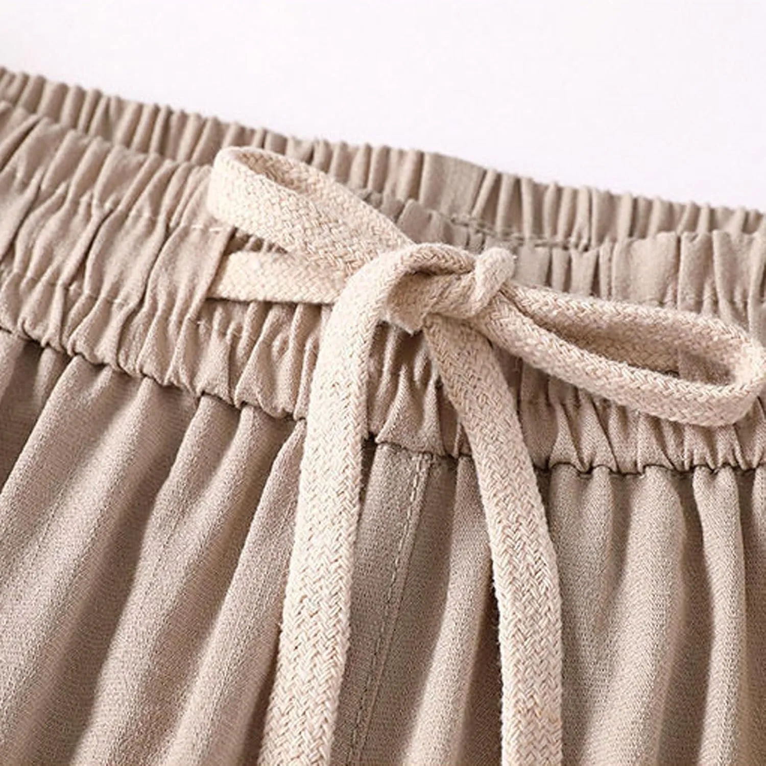 Capri Pants for Women Cotton Linen Summer Pants Wide Leg Pants Elastic Waist Pants Cropped Trouser with Pockets