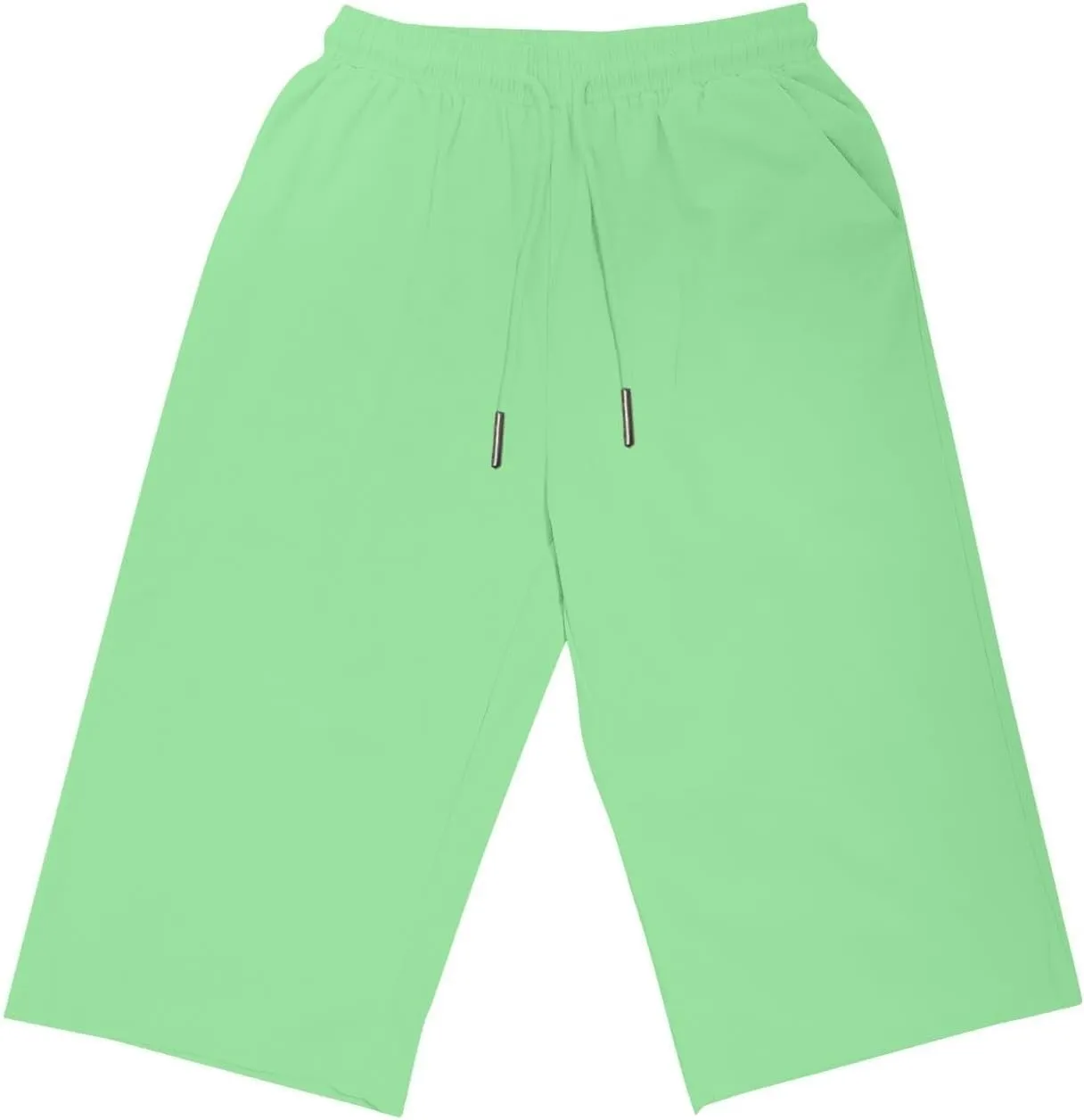 Capris Pants for Women Cotton Linen Summer 2025 Straight Wide Leg Loose Drawstring Elastic Waist Cropped Trouser