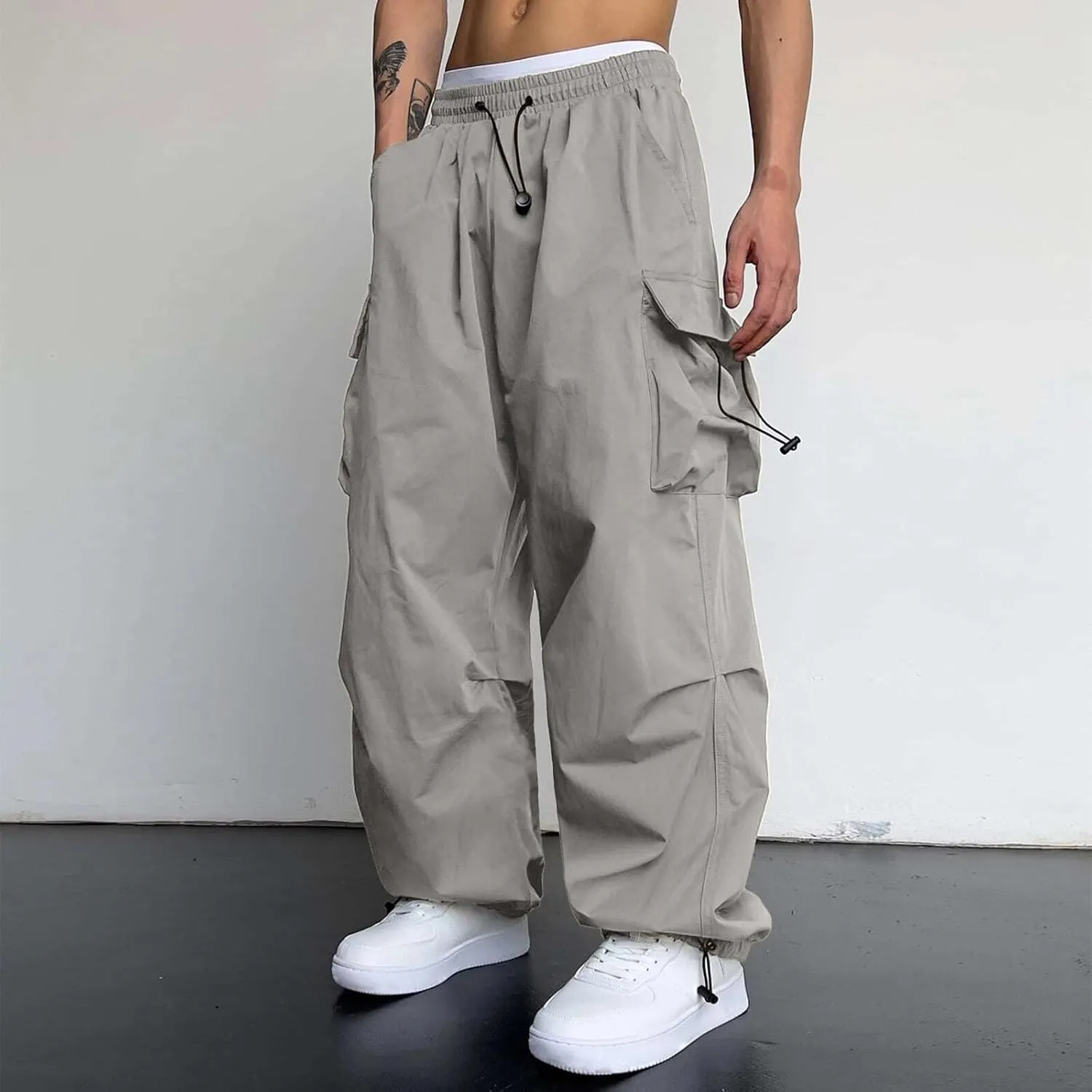 Cargo Pant for Men Casual Work Pant Drawstring Elastic Waist Cotton Stretch Sweatpants with Pockets