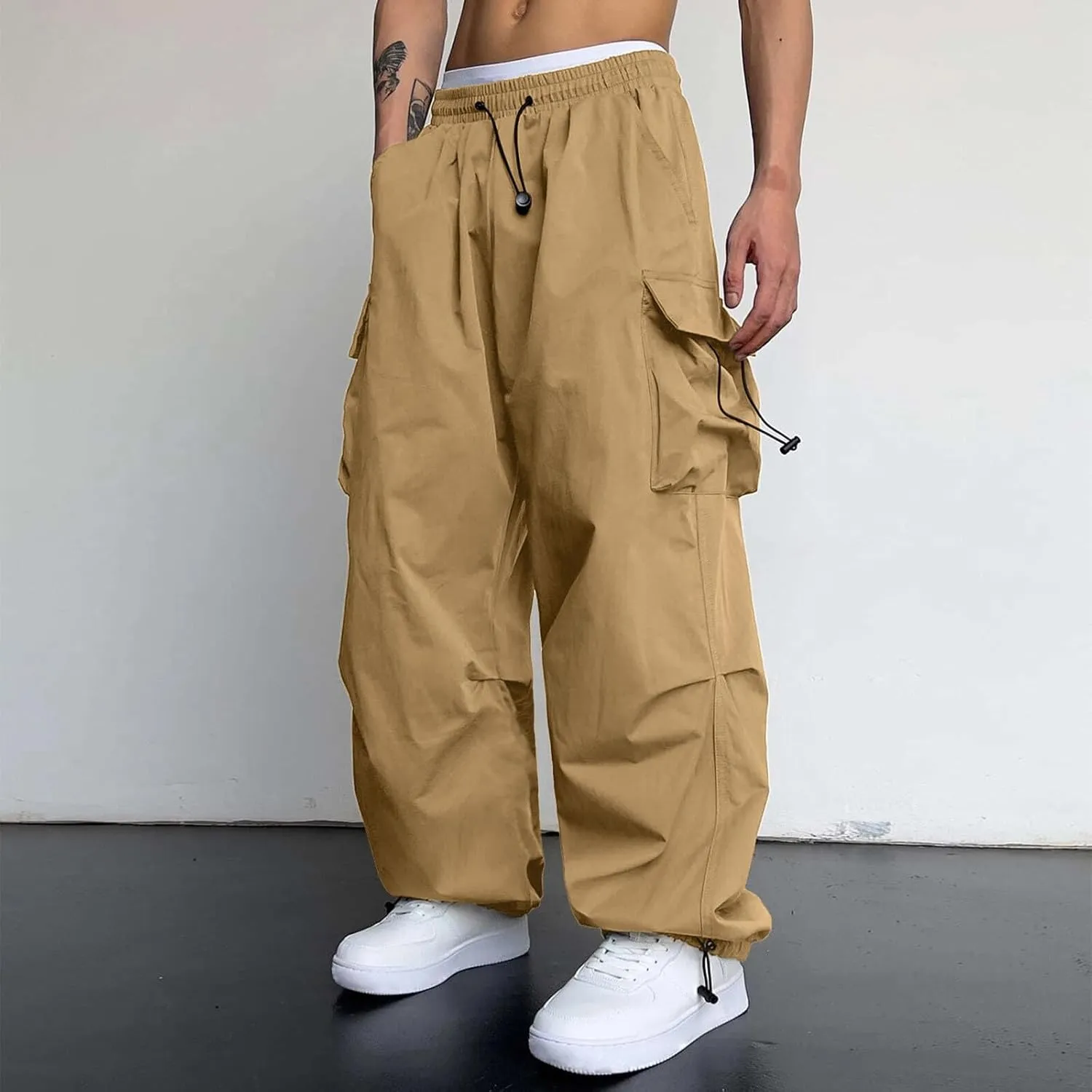 Cargo Pant for Men Casual Work Pant Drawstring Elastic Waist Cotton Stretch Sweatpants with Pockets