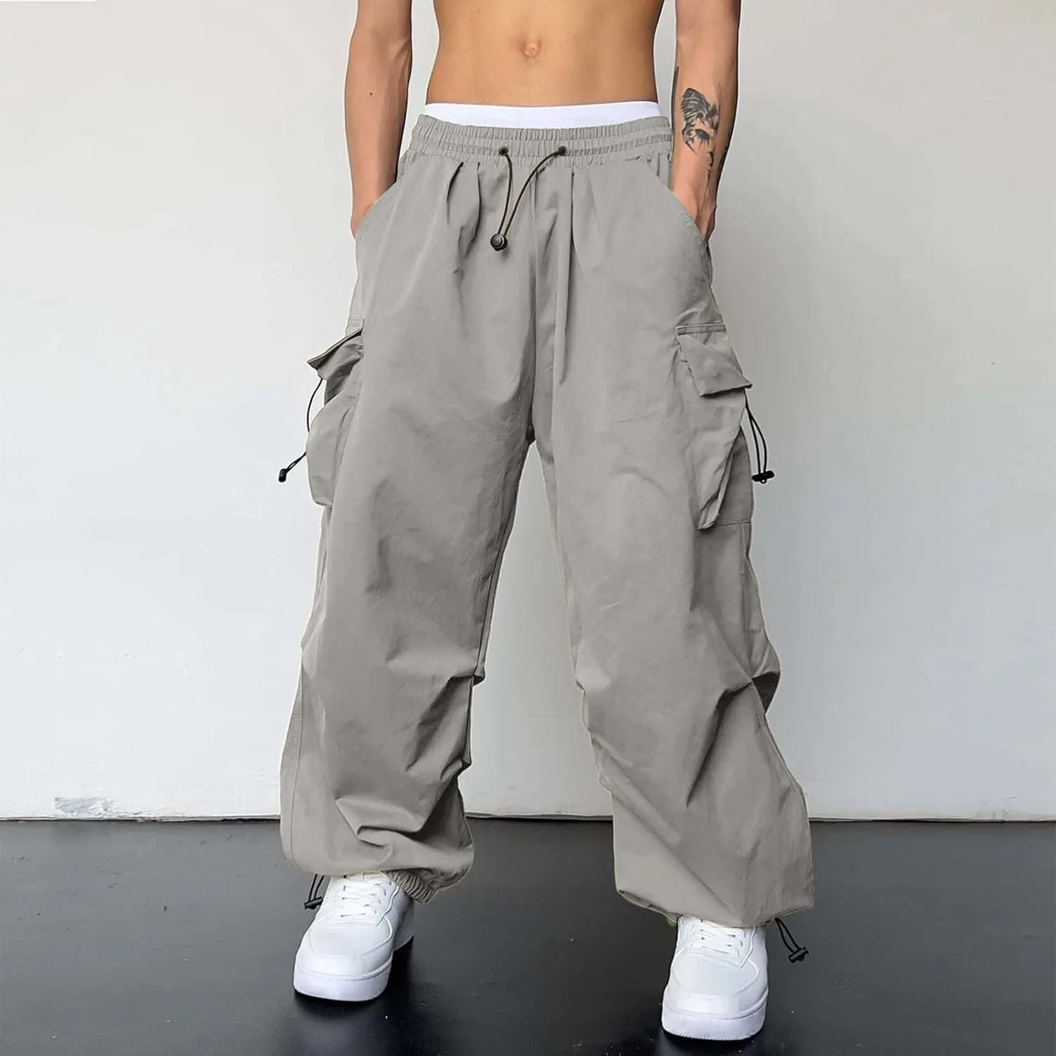 Cargo Pant for Men Casual Work Pant Drawstring Elastic Waist Cotton Stretch Sweatpants with Pockets