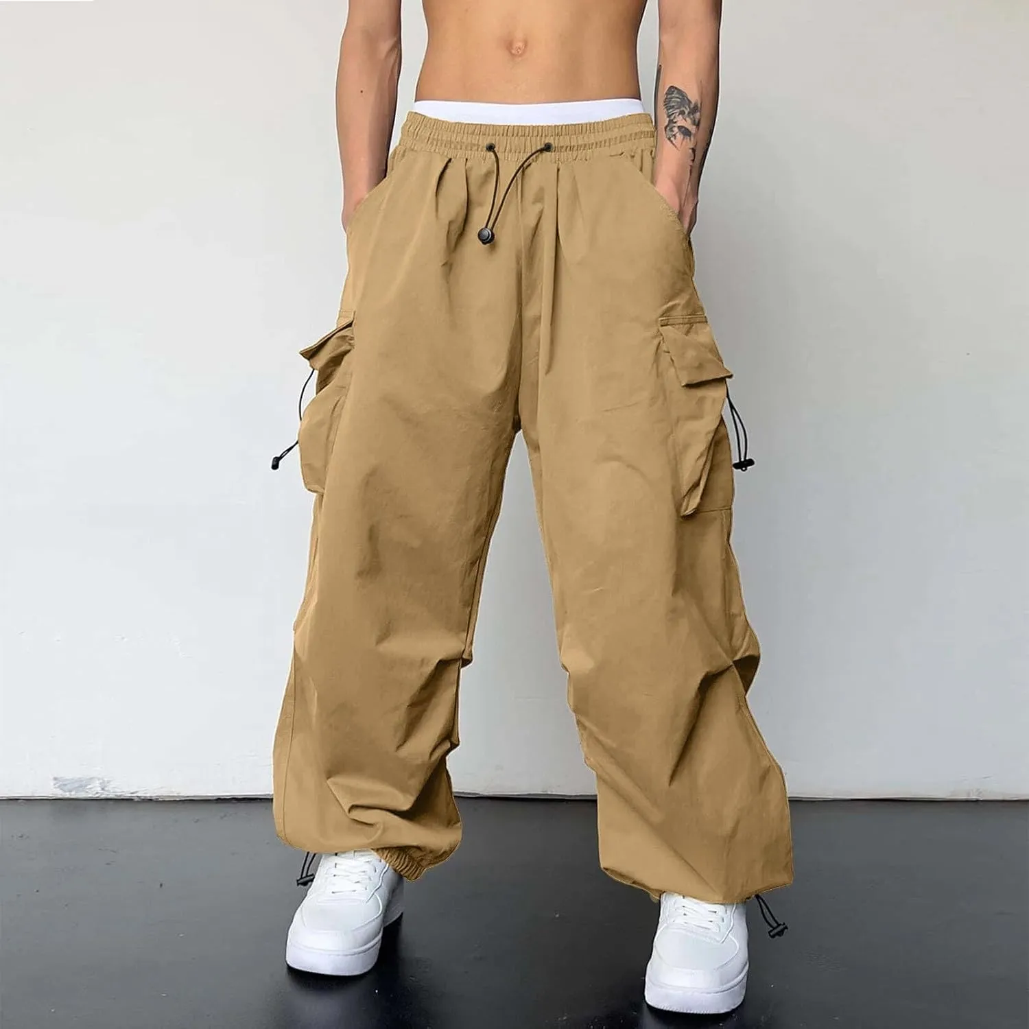 Cargo Pant for Men Casual Work Pant Drawstring Elastic Waist Cotton Stretch Sweatpants with Pockets