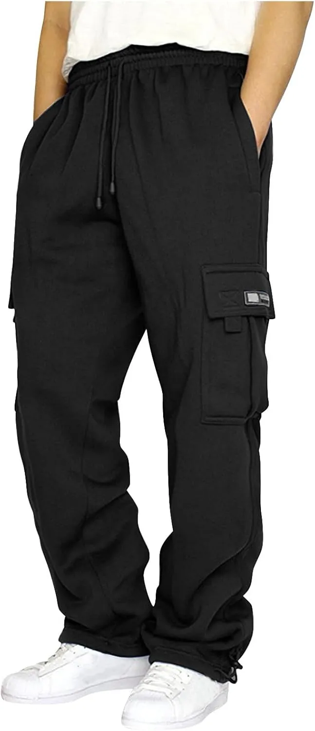 Cargo Pants for Men, Big and Tall Elastic Waist Cotton Sweatpants, Causal Solid Multi Pockets Joggers Athletic Pants