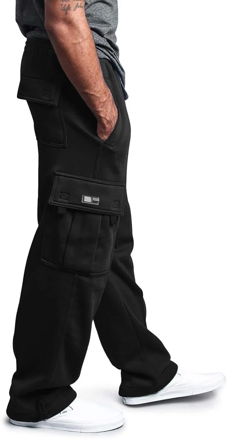 Cargo Pants for Men, Big and Tall Elastic Waist Cotton Sweatpants, Causal Solid Multi Pockets Joggers Athletic Pants