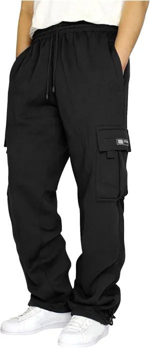 Cargo Pants for Men, Big and Tall Elastic Waist Cotton Sweatpants, Causal Solid Multi Pockets Joggers Athletic Pants