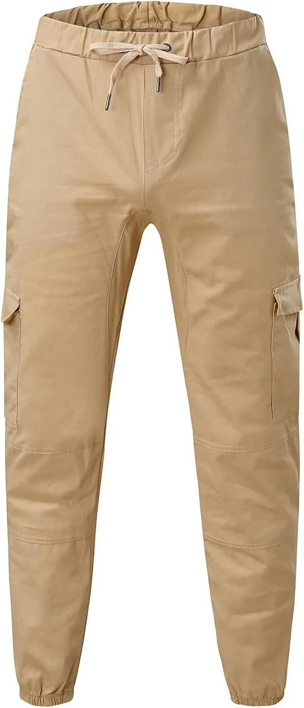 Cargo Sweatpants for Men Elastic Waist Muscle Slim Fit Athletic Pants Casual Outdoor Sports Tactical Hiking Pants