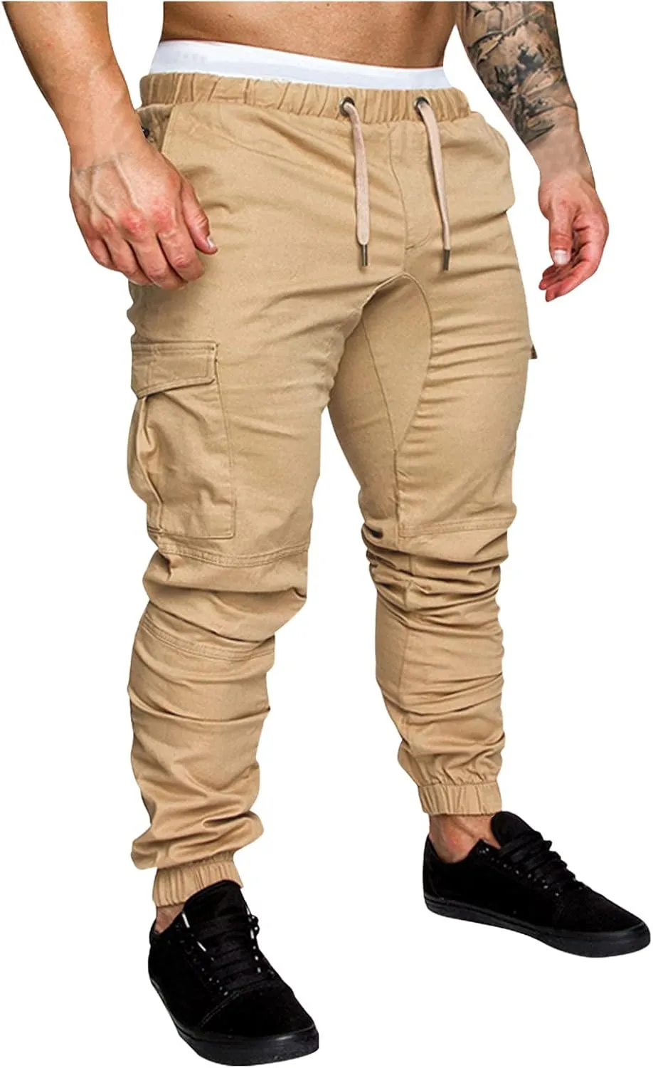 Cargo Sweatpants for Men Elastic Waist Muscle Slim Fit Athletic Pants Casual Outdoor Sports Tactical Hiking Pants