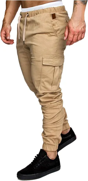 Cargo Sweatpants for Men Elastic Waist Muscle Slim Fit Athletic Pants Casual Outdoor Sports Tactical Hiking Pants