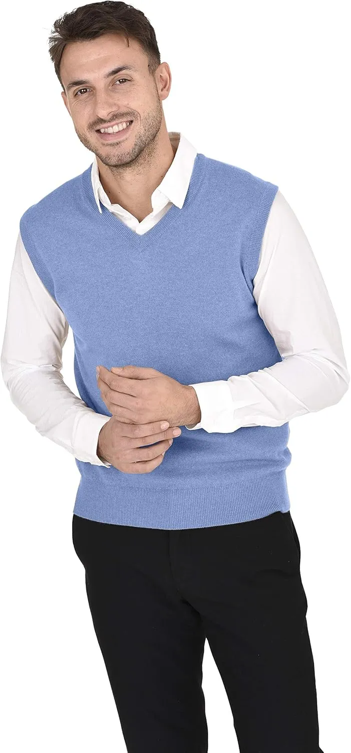 Cashmeren Men's Basic V-Neck Sweater Vest 100% Pure Cashmere Sleeveless Gilet Pullover