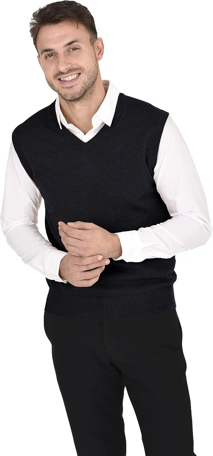 Cashmeren Men's Basic V-Neck Sweater Vest 100% Pure Cashmere Sleeveless Gilet Pullover
