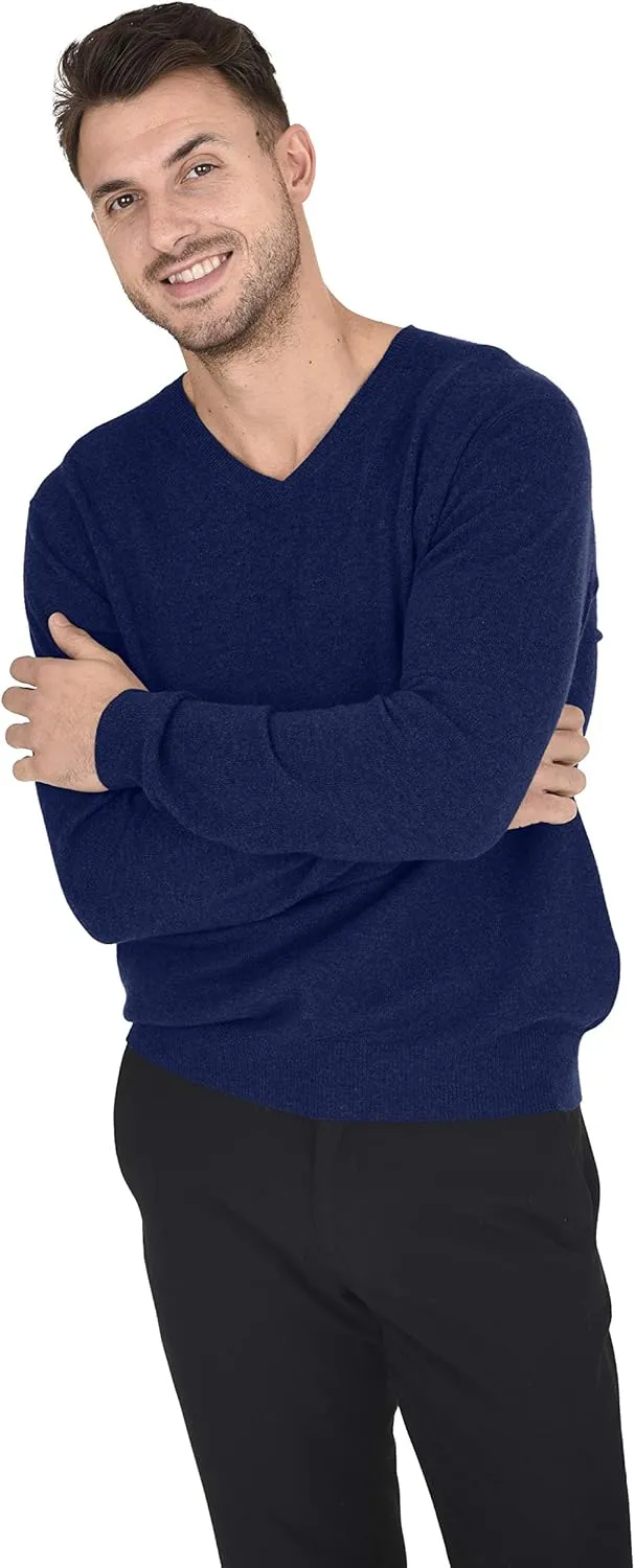 Cashmeren Men's Essential Knit V-Neck Sweater 100% Merino Wool Long Sleeve Classic Pullover