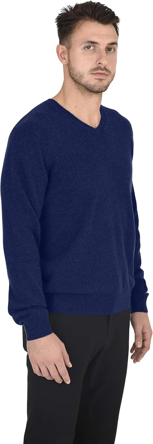 Cashmeren Men's Essential Knit V-Neck Sweater 100% Merino Wool Long Sleeve Classic Pullover