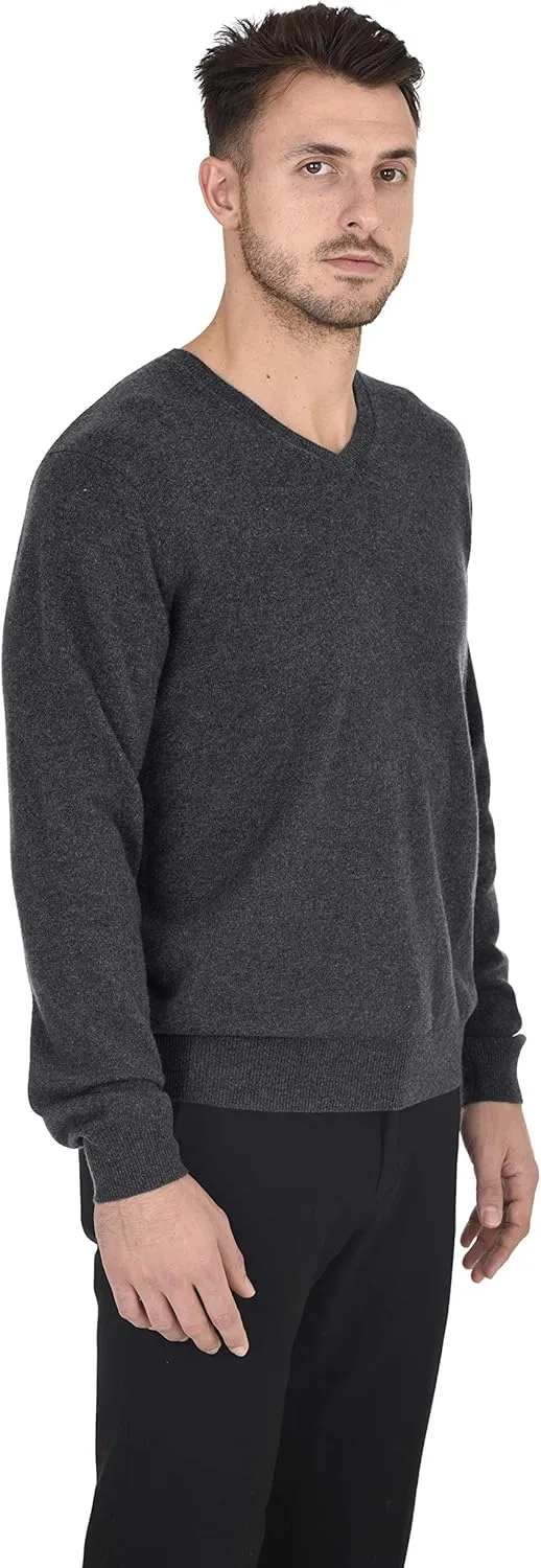 Cashmeren Men's Essential Knit V-Neck Sweater 100% Merino Wool Long Sleeve Classic Pullover