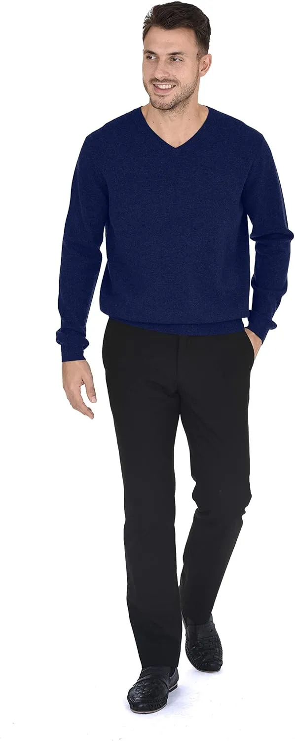 Cashmeren Men's Essential Knit V-Neck Sweater 100% Merino Wool Long Sleeve Classic Pullover