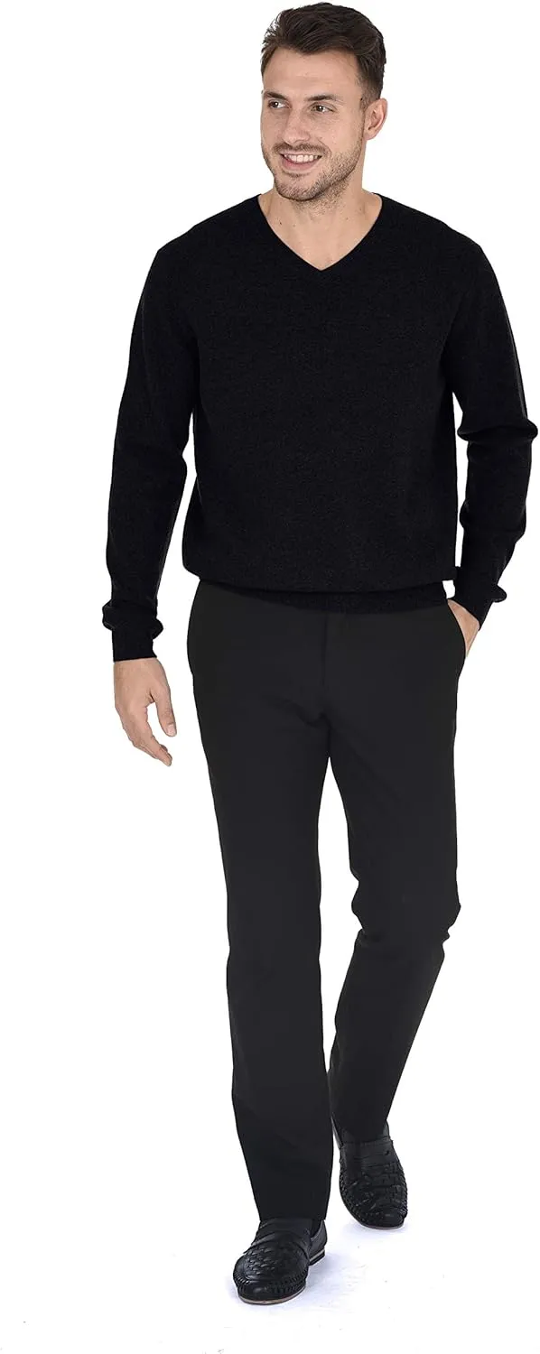 Cashmeren Men's Essential Knit V-Neck Sweater 100% Merino Wool Long Sleeve Classic Pullover