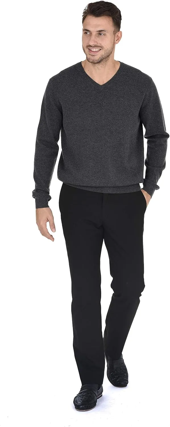 Cashmeren Men's Essential Knit V-Neck Sweater 100% Merino Wool Long Sleeve Classic Pullover