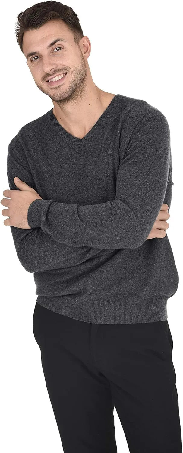 Cashmeren Men's Essential Knit V-Neck Sweater 100% Merino Wool Long Sleeve Classic Pullover