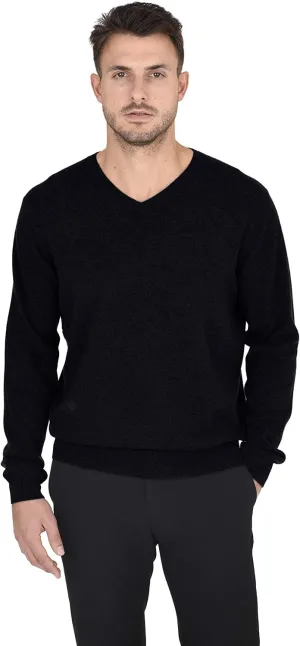 Cashmeren Men's Essential Knit V-Neck Sweater 100% Merino Wool Long Sleeve Classic Pullover