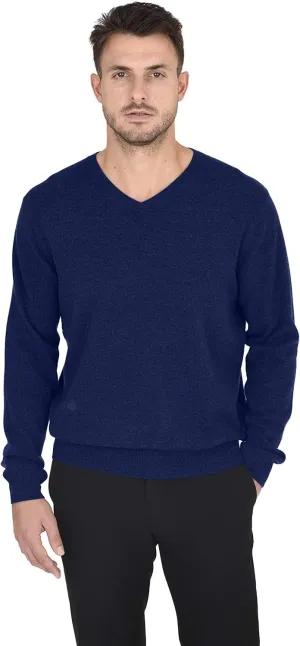 Cashmeren Men's Essential Knit V-Neck Sweater 100% Merino Wool Long Sleeve Classic Pullover