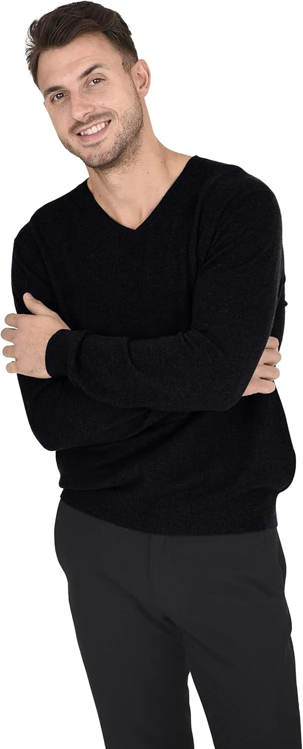 Cashmeren Men's Essential Knit V-Neck Sweater 100% Merino Wool Long Sleeve Classic Pullover