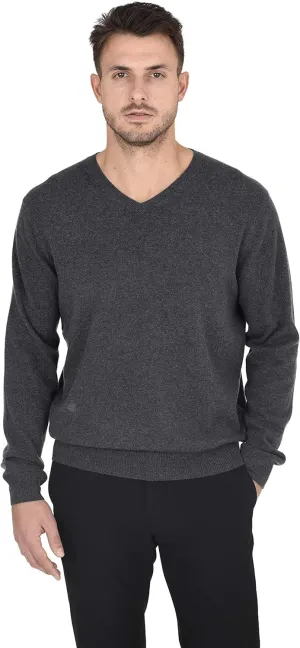 Cashmeren Men's Essential Knit V-Neck Sweater 100% Merino Wool Long Sleeve Classic Pullover