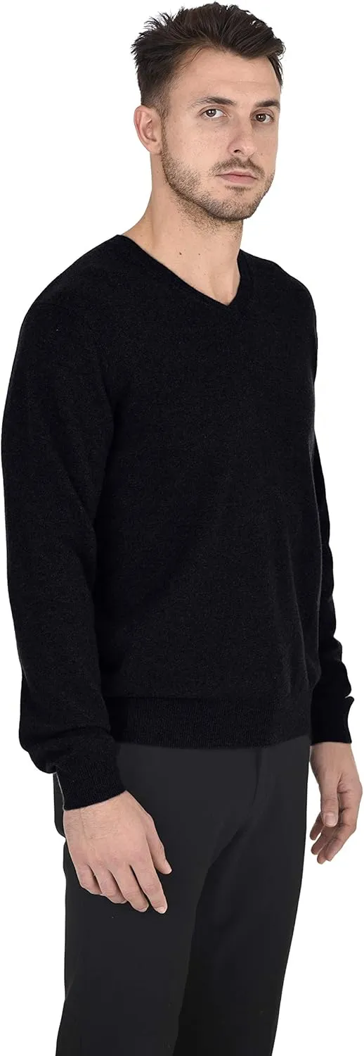 Cashmeren Men's Essential Knit V-Neck Sweater 100% Merino Wool Long Sleeve Classic Pullover