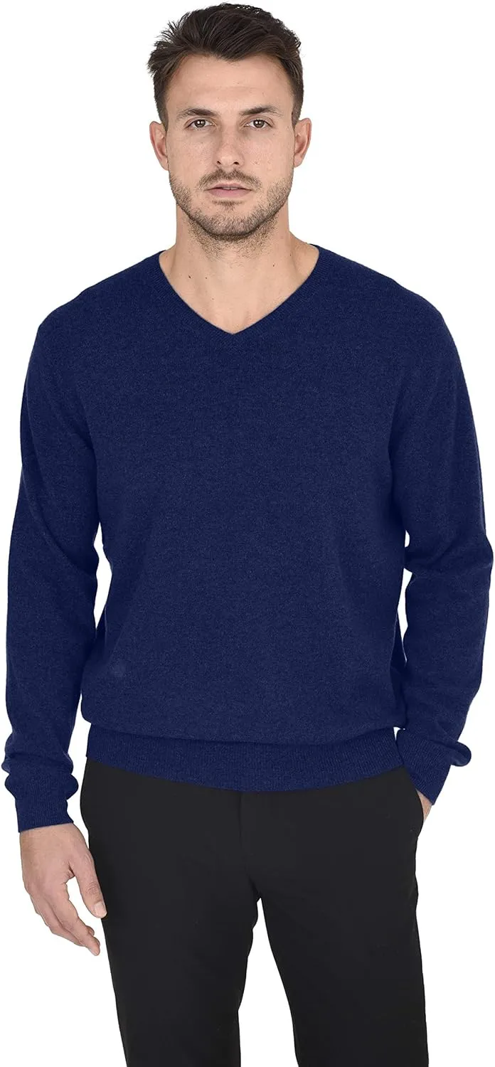 Cashmeren Men's Essential Knit V-Neck Sweater 100% Merino Wool Long Sleeve Classic Pullover