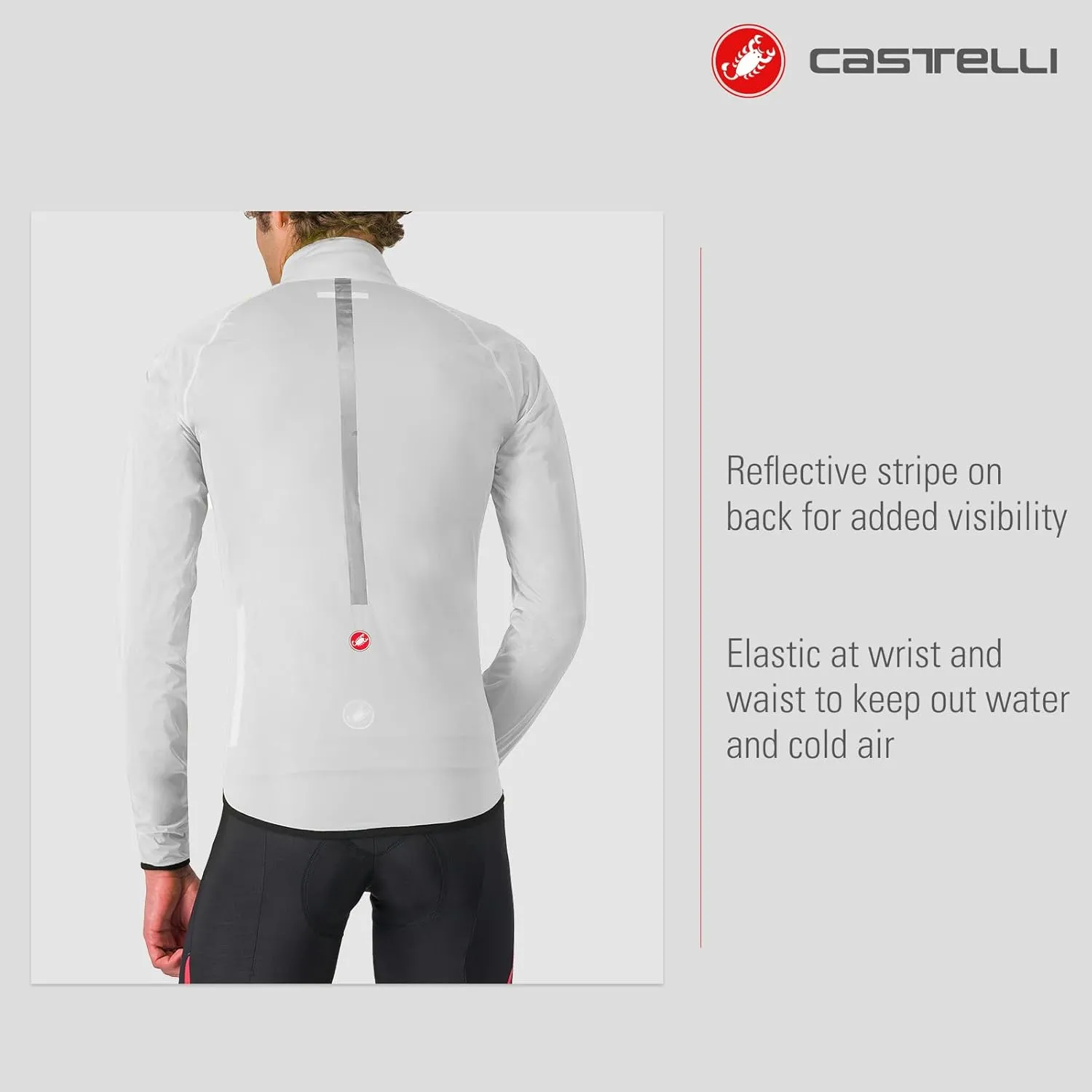 CASTELLI Mens Squall Shell Jacket, Full Waterproof, Windproof Lightweight Reflective Jacket for Road Cycling & Gravel Biking