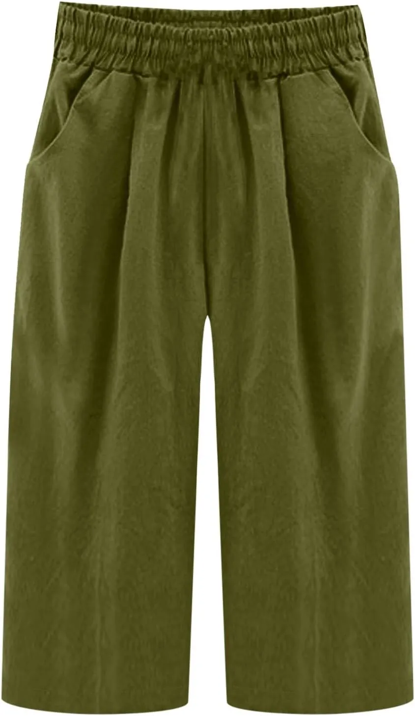 Casual Pants for Women Linen Cotton Lightweight Capri Pants Beach Drawstring Elastic Waist Trousers with Pocket Red L
