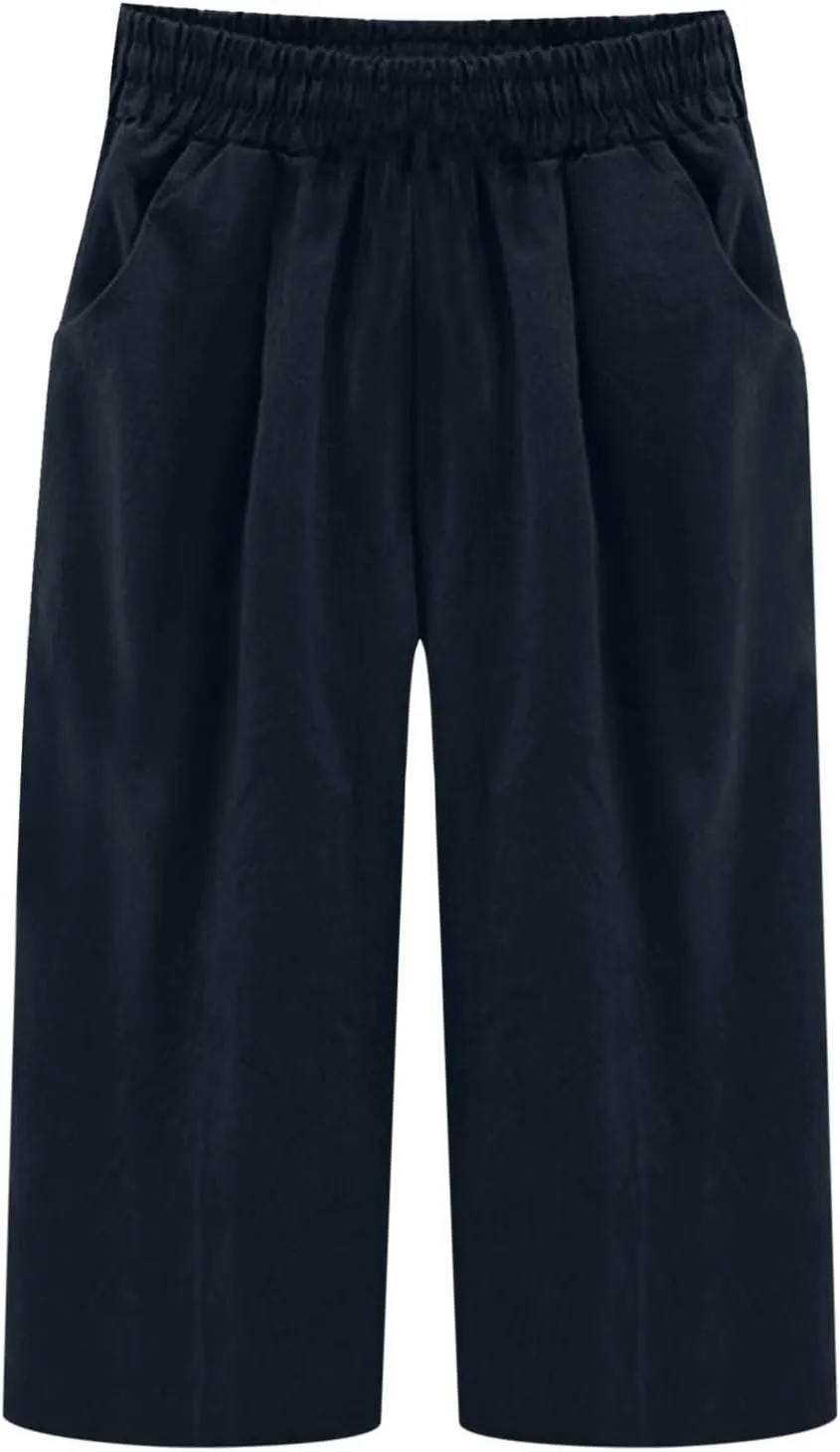 Casual Pants for Women Linen Cotton Lightweight Capri Pants Beach Drawstring Elastic Waist Trousers with Pocket Red L