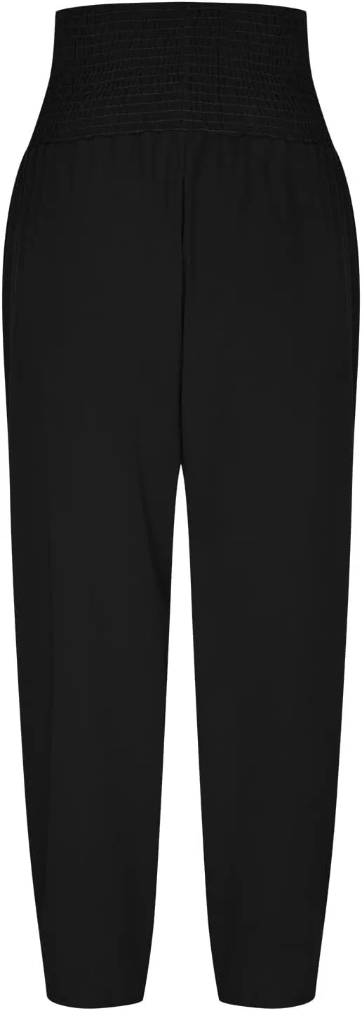 Ceboyel Women Lantern Linen Pants High Elastic Waist Tapered Harem Pants Summer Beach Boho Trouser Trendy Ladies Outfits